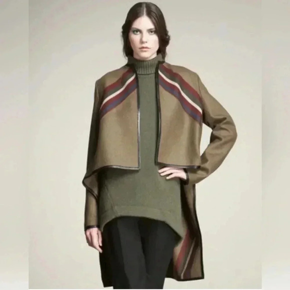 Derek Lam Racing Stripe Virgin Wool Caped Jacket Sz 0 - Picture 2 of 10